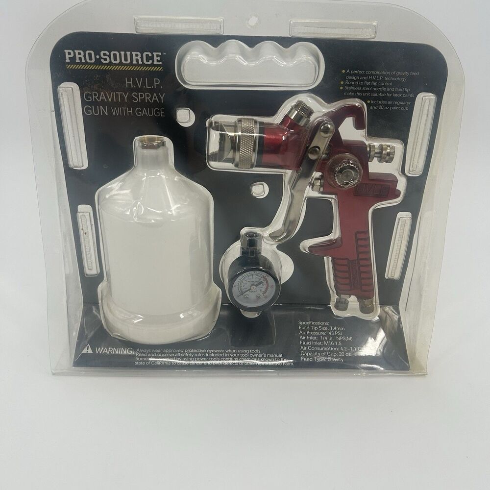 Pro Source HVLP Gravity Spray Gun With Gauge 20 Oz Cup 1.4 MM New Fast Shipping